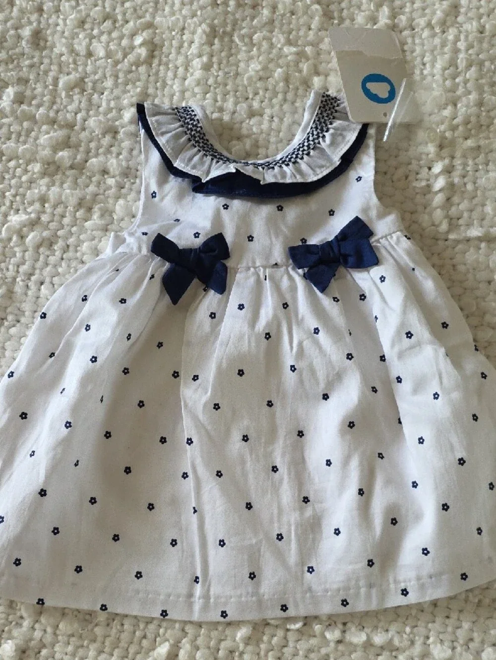 Mayoral White and Navy Floral Trim newborn girl set with Bows 2-4m